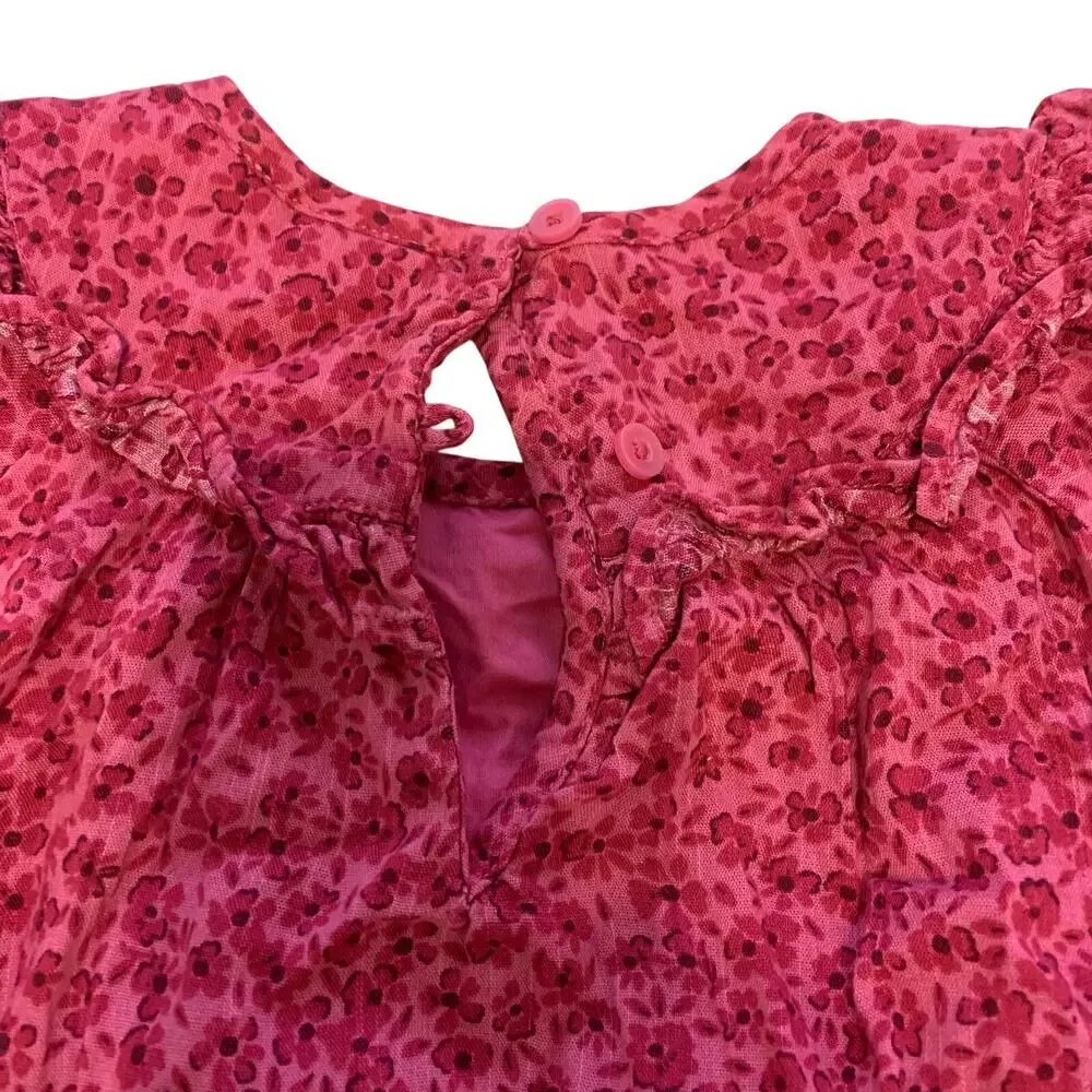 Gap Pink Micro Floral Smocked Flutter Sleeve Dress